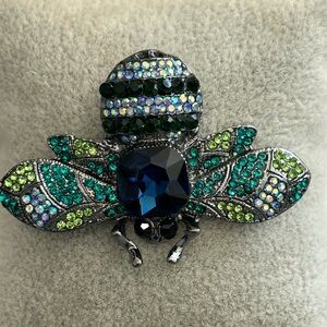 Crystal Rhinestone Bee Brooch Pin Blue Green Statement Insect Jewelry